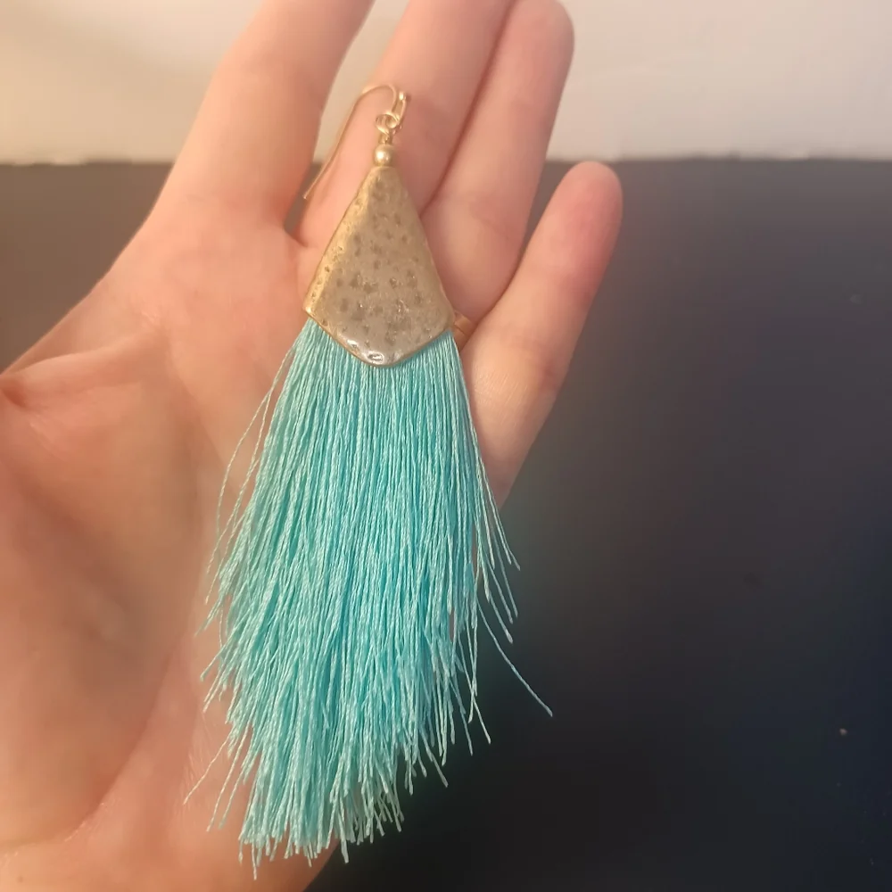 Bella Canvas Gold and Blue Tassel Earrings - Picture 4 of 6